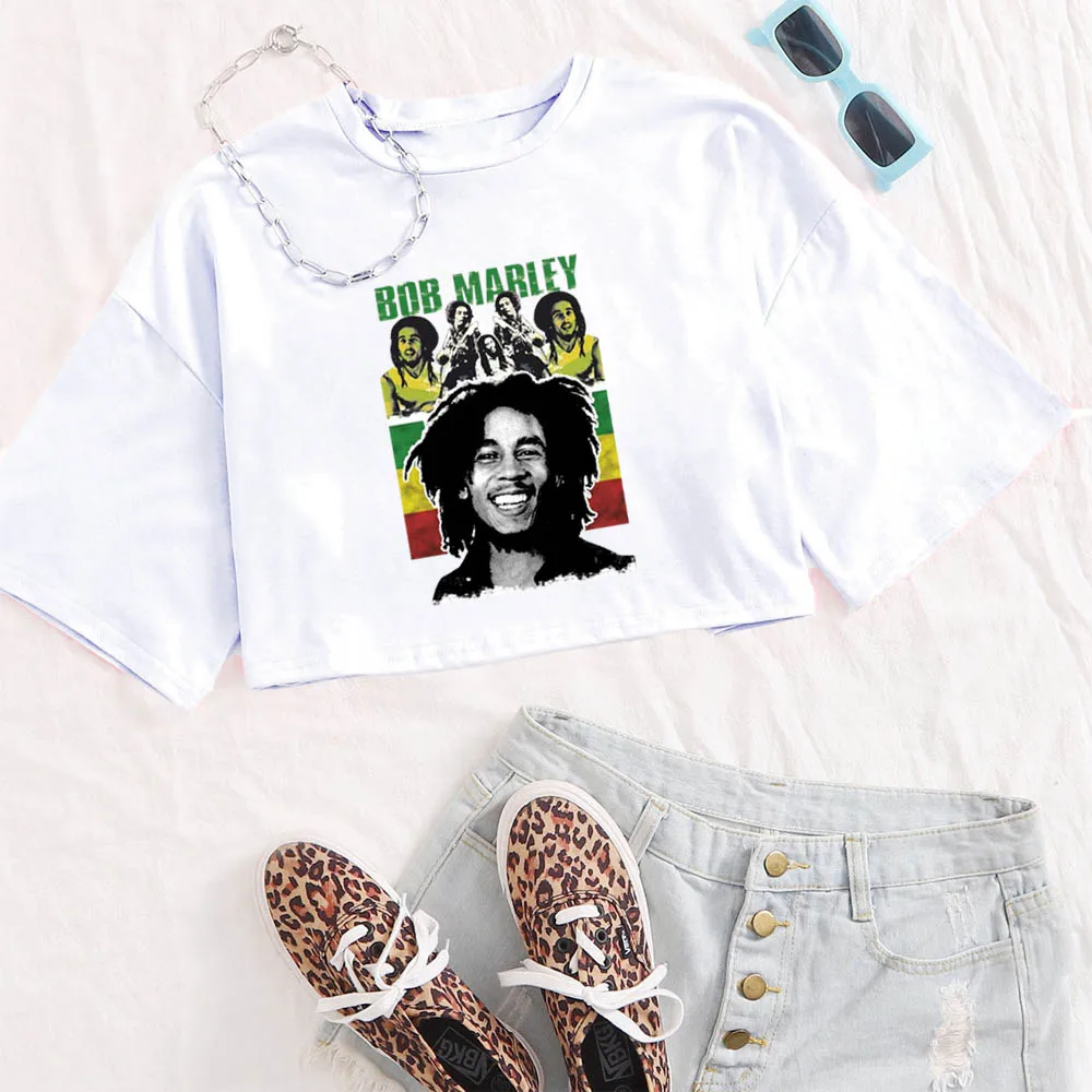 ボブ・マーリー シャツ ガールズ ファッション カジュアル 女性 ボブ・マーリー Tシャツ Y2K クロップトップ ファン用