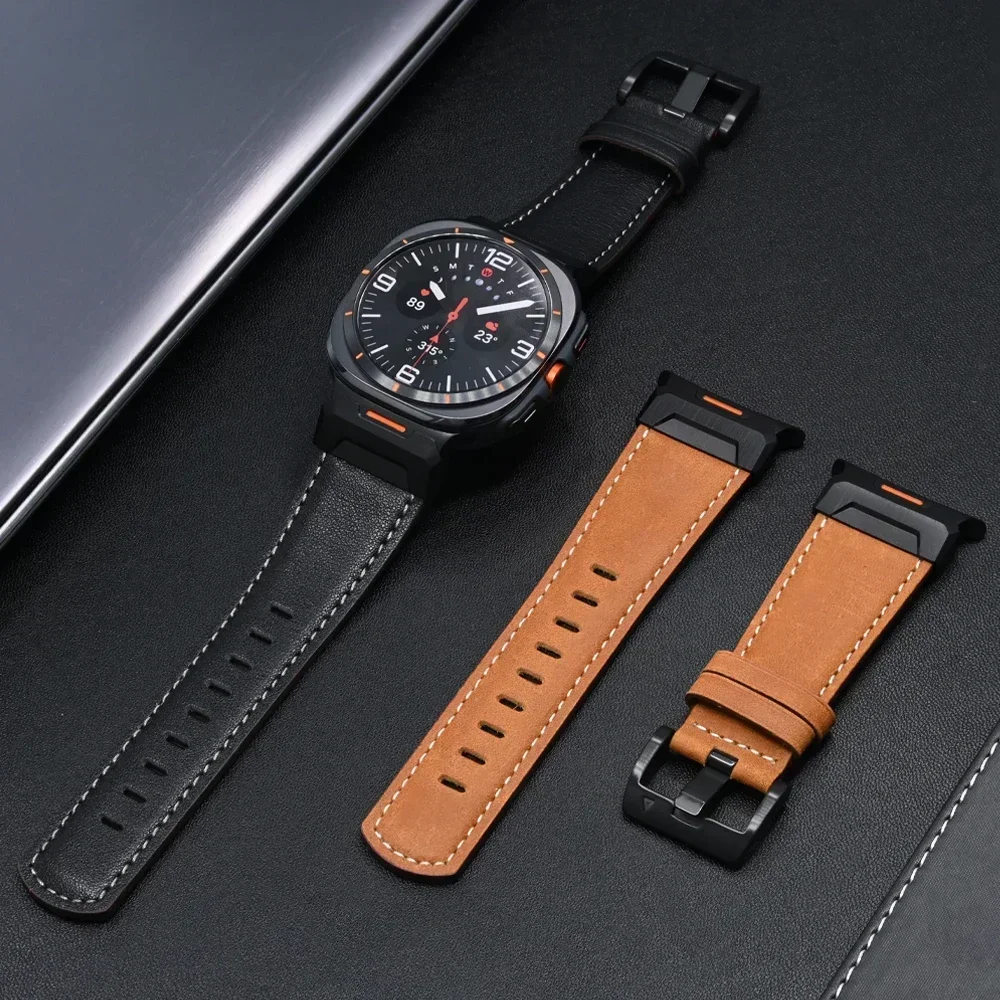 Hochwertiges Leder-Schnittstellenarmband aus Metall für Samsung Galaxy Watch Ultra 47 mm Business-Armband Galaxy Watch 2025 Ultra Zubehör