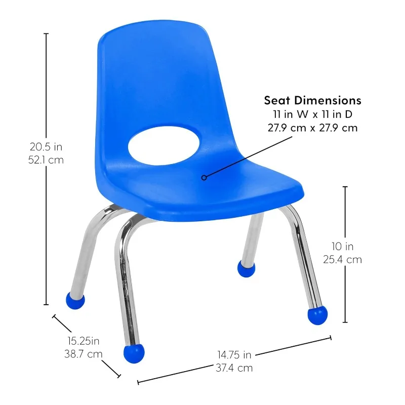 School Stack Chair, Stacking Student Seat with Chromed Steel Legs and Ball Glides; for In-Home Learning or Classroom .