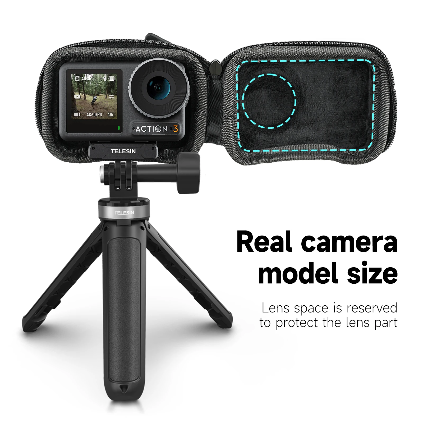 TELESIN Mini torba ochronna do przechowywania akcesoriów Dji Osmo Action 4 Brushed Half Open Quick Release Carrying Case for Action 3