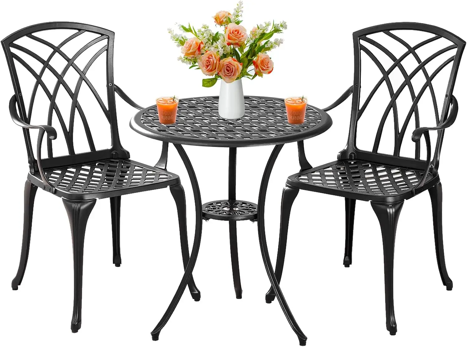 Outdoor 3 Piece Bistro Set Cast Aluminum Bistro Table and Chairs Set of 2, All Weather Bistro Patio Set, Patio Furniture for Gar