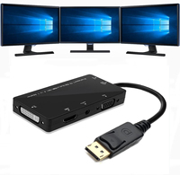 4-in-1 Multi-Function Displayport to Hdmi/Dvi/Vga 1080P Adapter Male to Female Converter Supports 3 Monitors Simultaneously