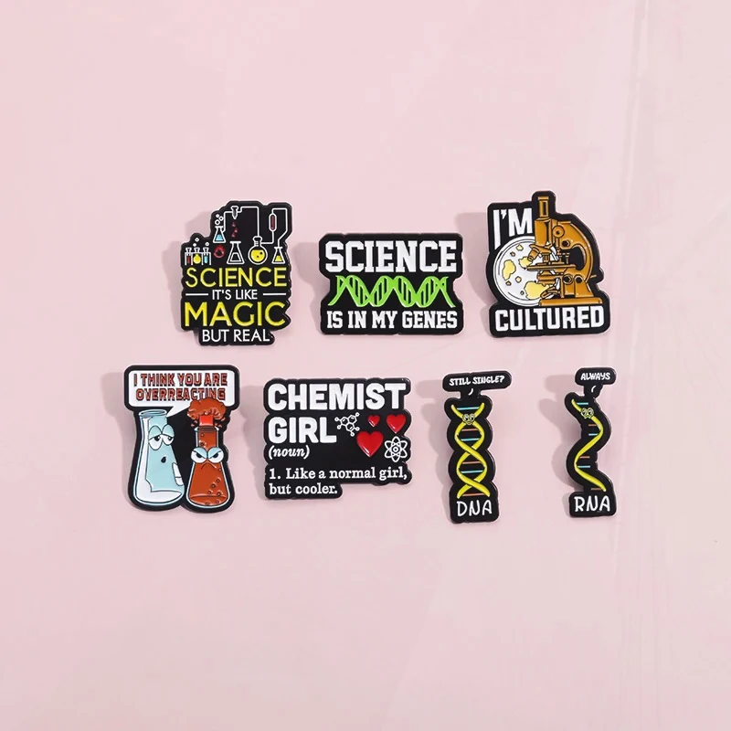 DNA Molecular Equation Experiment Mouse Metal Badge Punk Jewelry Gift Creative Science Lapel Pin Science Enamel Pins Test Tube