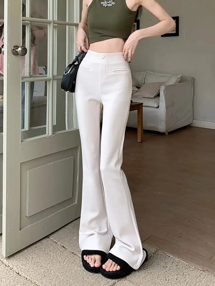 エレガントな白いフレアパンツ女性用蝶結びカジュアルパンツ韓国スタイル秋冬ハイウエスト TT1065