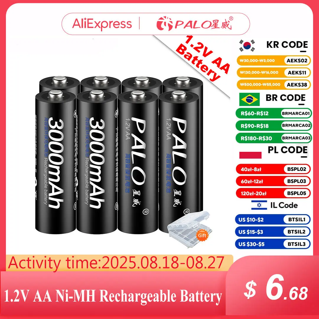 

PALO 100% оригинальные 1,2 В AA аккумуляторные батареи 3000 мАч Ni-MH AA аккумуляторная батарея для камеры игрушечный автомобиль с защитой от падения