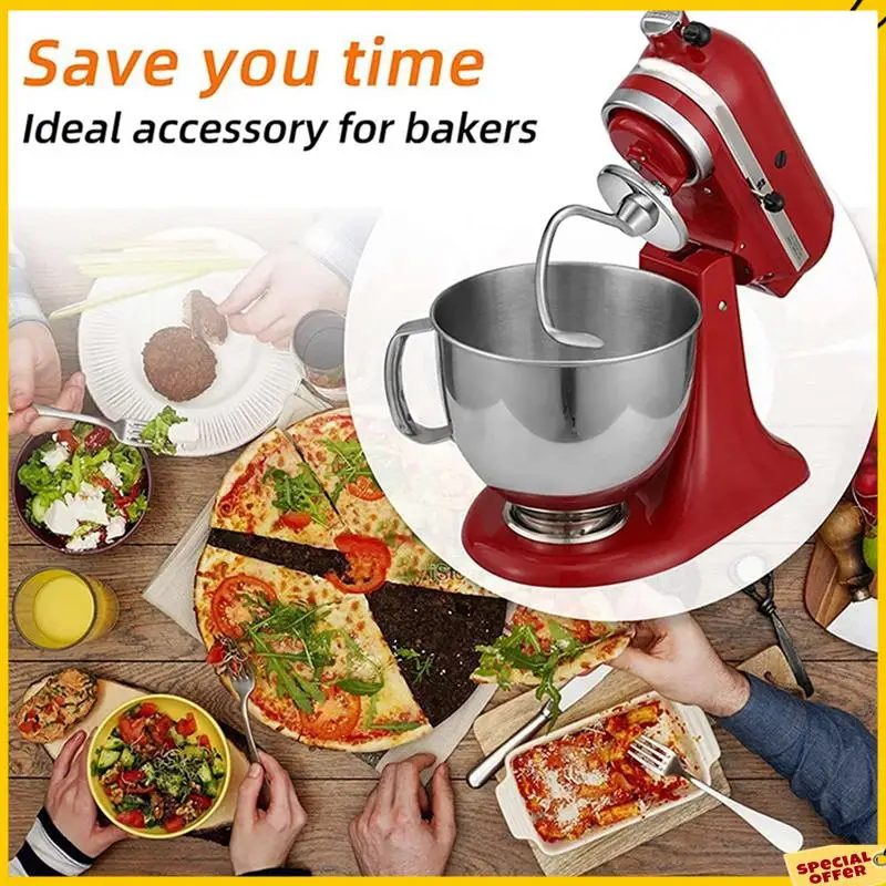Accesorio de gancho para masa de acero inoxidable A24P 2X para batidora de pie con cabezal inclinable Kitchenaid de 4,5-5 cuartos, piezas de repuesto, ganchos para pan