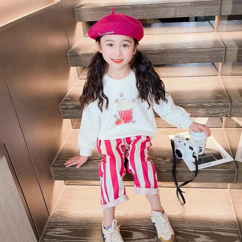 Conjuntos de ropa de primavera para niñas, jersey para niños, sudadera, pantalones a rayas, traje de 2 uds., ropa para niños, trajes, chándales para bebés, ropa deportiva