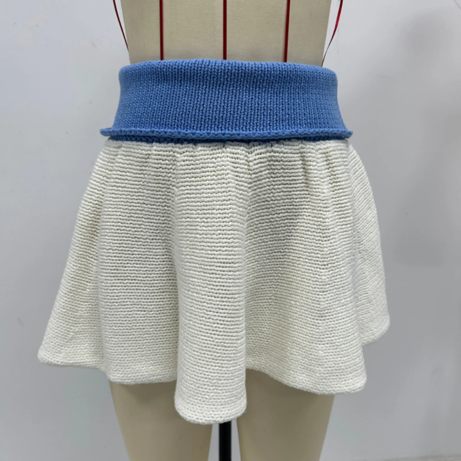Fall Winter Women Ruffle Knitted Skirt Fashionable Solid Color/Contrast Color High Waisted Mini A line Skirts Streetwear