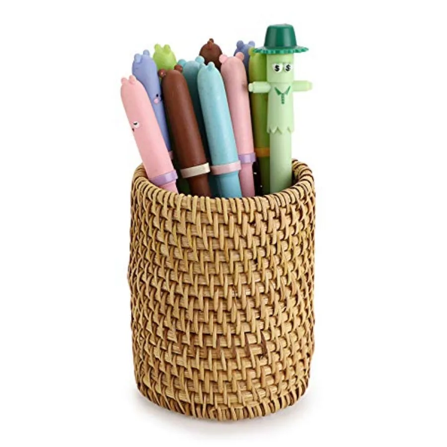 Rattan Pen Cup Handmade Desk Pencil Holders Makeup Brush Holder Multi-Functiol Woven Basket OfficeandHome Desktop Organizer