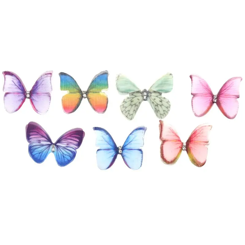 50Pcs Gradient Color Organza Fabric Butterfly Appliques 38Mm Translucent Chiffon Butterfly for Party Decor, Doll Embellishment