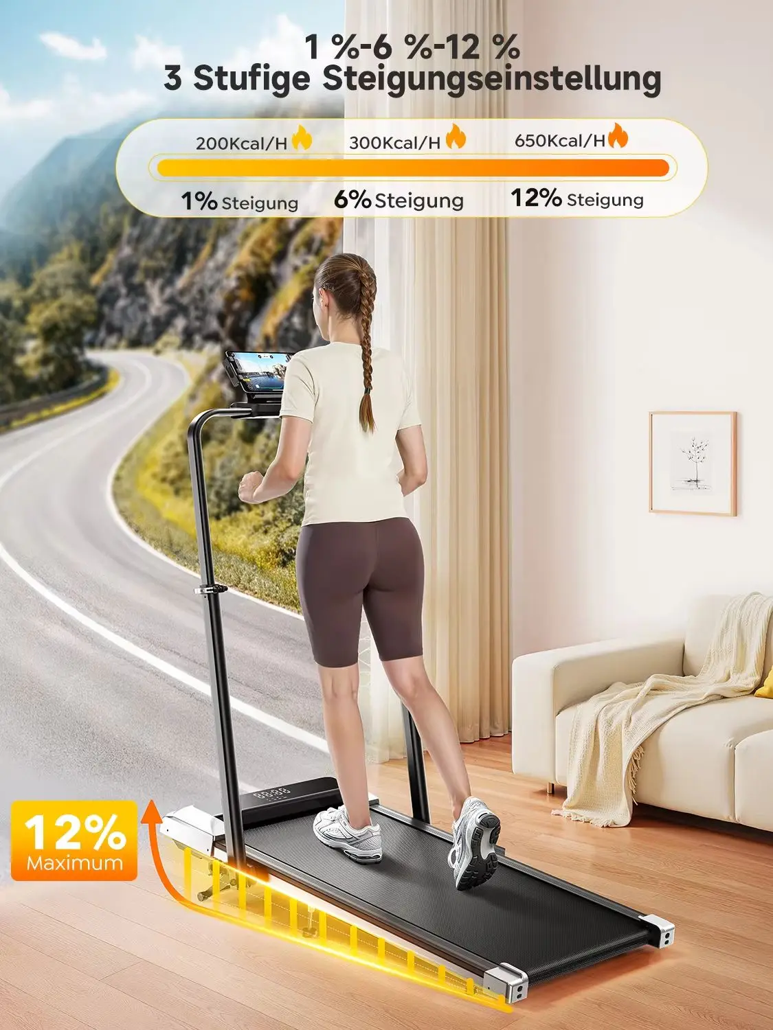 Toputure Laufband TP3/4/6/7 4-in-1 Geh- und Laufband 0,75-2,5 PS, faltbares Schreibtisch-Laufband, 40*100cm Lauffläche mit Armlehne, LED-Display, Ölabtropffach, Indoor-Heimtrainer