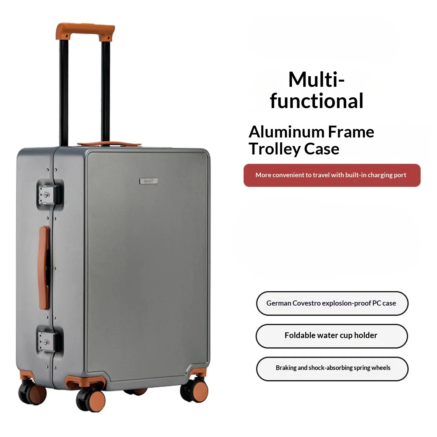Aluminum Frame Large Capacity Multifunctional Trolley Luggage Combination Lock Travel Suitcase 20 Inch Carry‑on 24 Inch Boarding