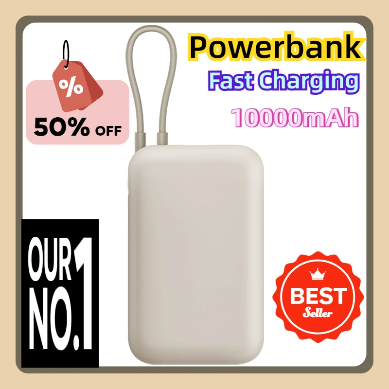 

For IPhone Xiaomi Built in Cable Power Bank 10000mAh 22.5W Type-C Two Way Fast Charging Powerbank Portable Powerbank