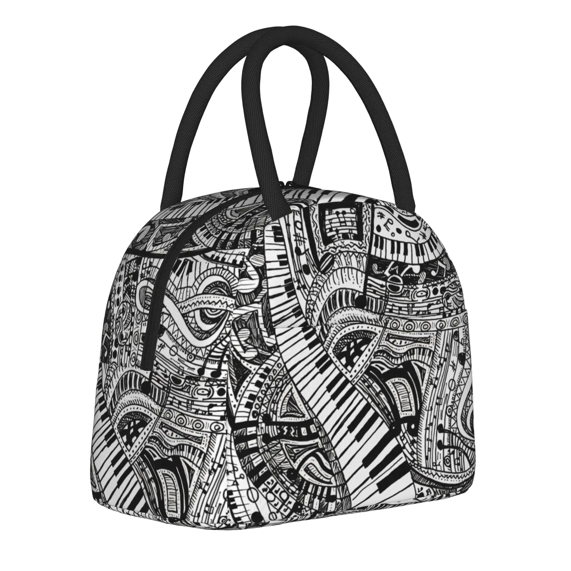 Music Doodle Nocturne Piano keyboard Insulated Lunch Bag Thermal Bag Reusable,Meal Container  Portable Tote Lunch Box
