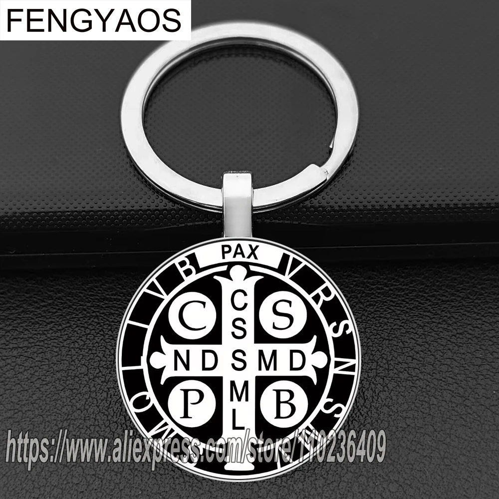 1PC Black Saint Benedict Medal Keychain Religious Keychains