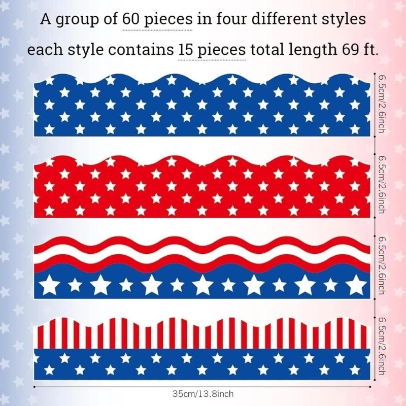 Onafhankelijkheidsdag Border Sticker 4.59ftx65mm Patriotisch thema Border Trim voor schoolfeestdecoratie