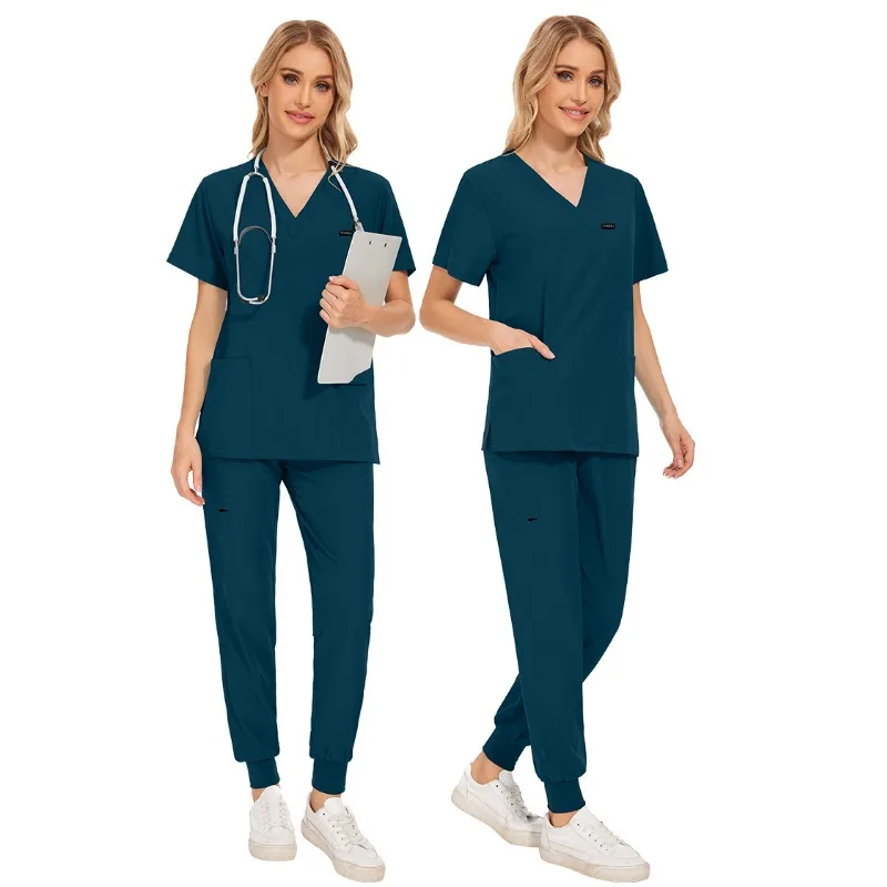 

Medical Scrubs Uniform Women Nurse Scrub Set Unisex Pocket Top Zipper Pants 2 Piece Joggers Suits Nursing Operating Room Clothes