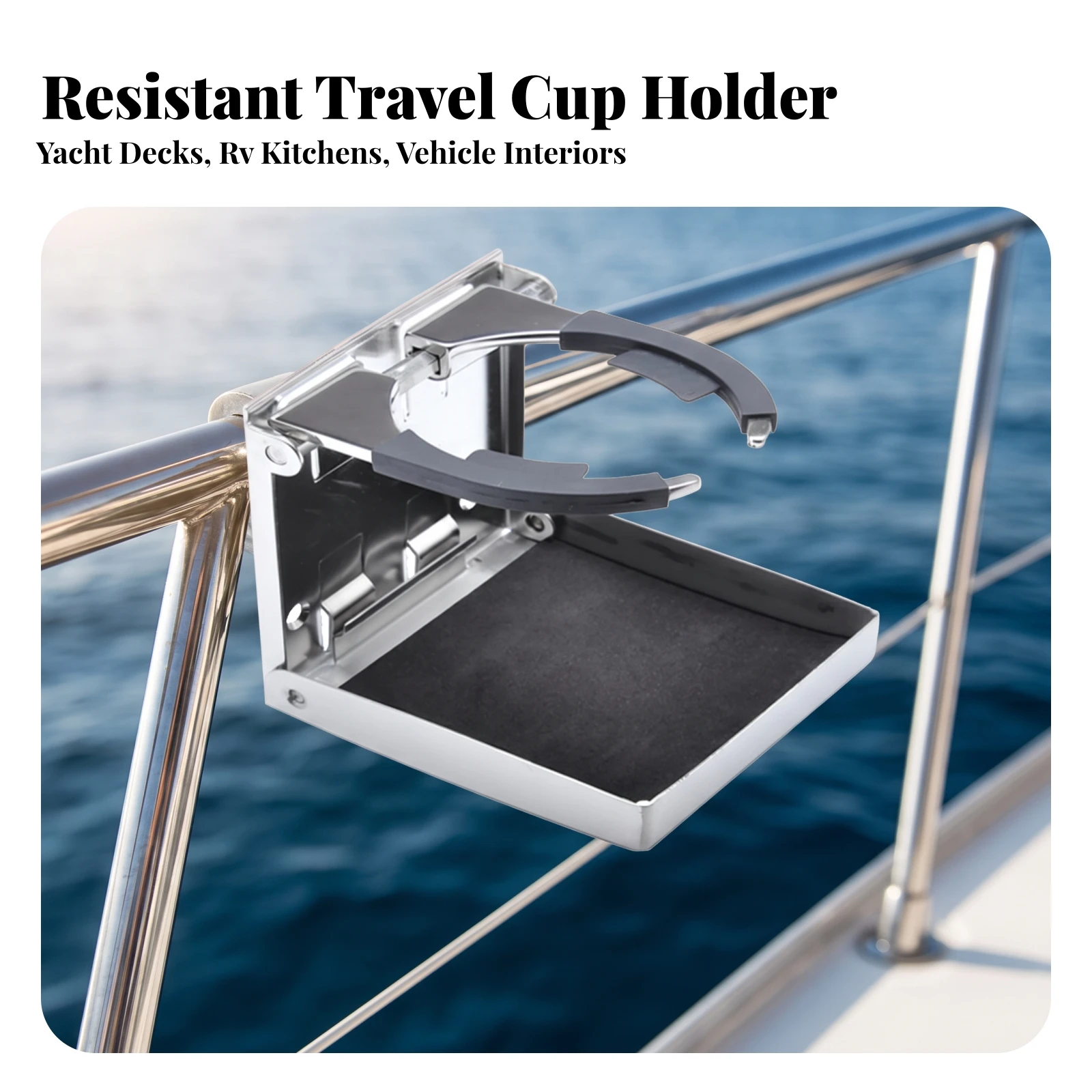 Cup Holder with Base Tray Compact Folding Cup Holder Polished Secure for Boat Owners, Boats, Marine Cabins