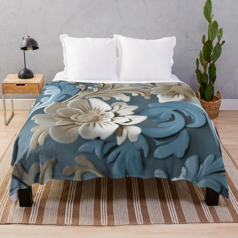 Etheral Rococo Swirl Florals Throw Blanket manga Luxury Designer Sofas Blankets