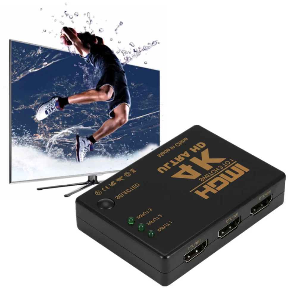 Grwibeou 3x1 4K przełącznik HDMI HD przełącznik wideo Adapter 3 wejście 1 Port wyjściowy rozdzielacz HDMI Hub dla Xbox PS4 DVD HDTV PC Laptop TV