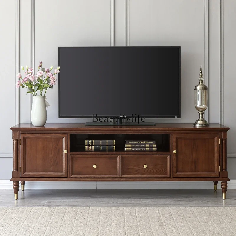 

American pure solid wood TV cabinet light luxury all logs light luxury ash wood furniture