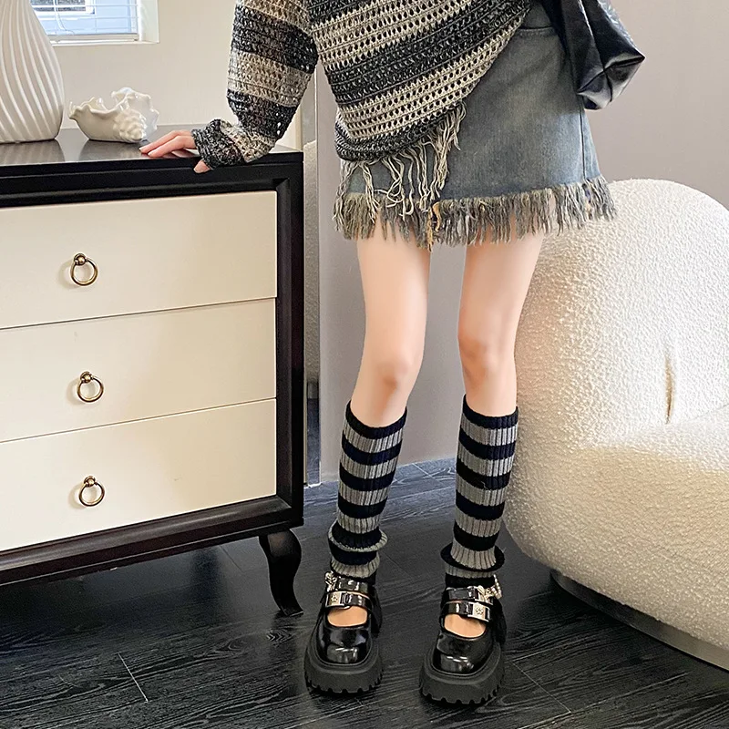 Striped Knitted Stocking - Women's Spring-autumn Thigh-length Hot Girl Long Leg Cover - Warm Leg Sock Cover for Calves