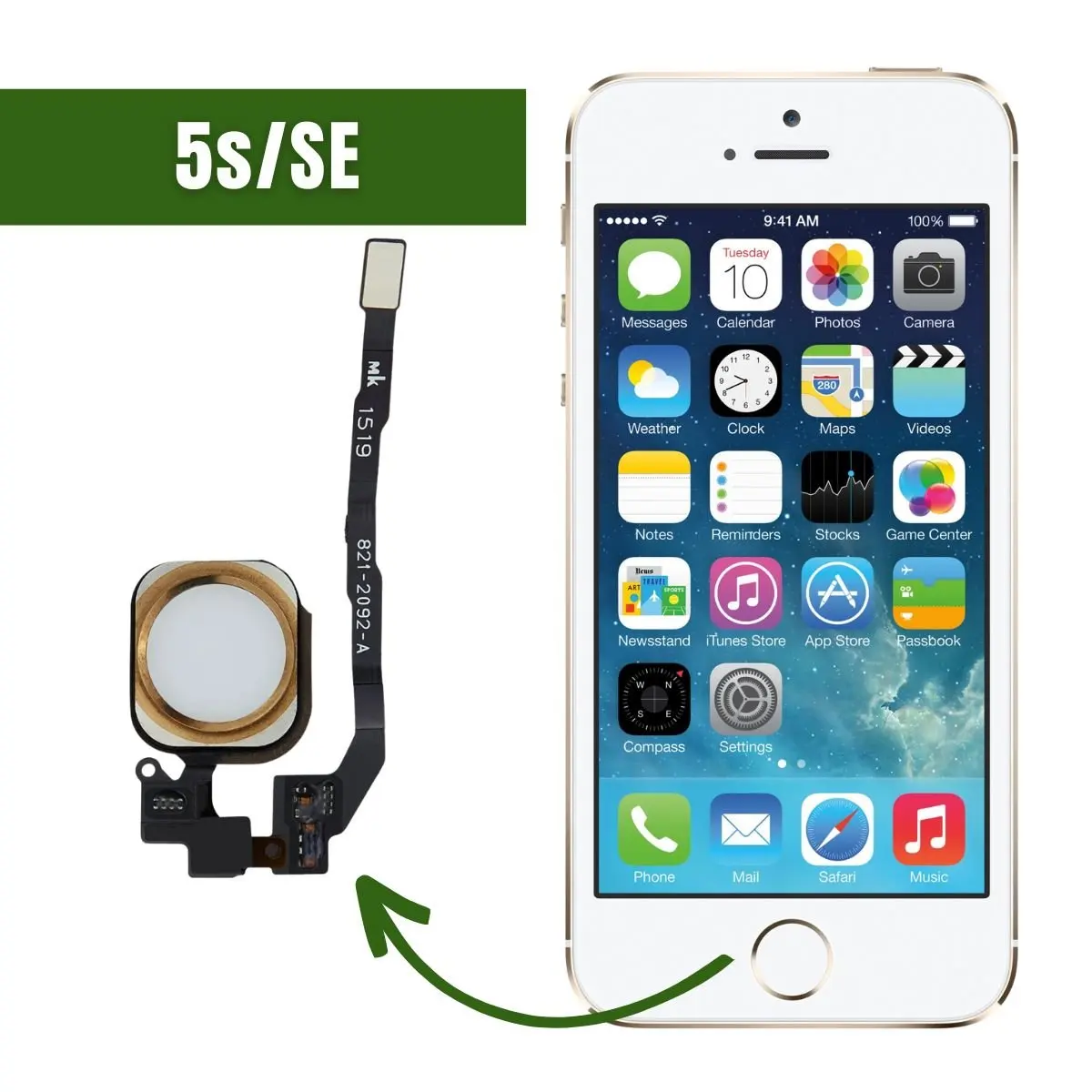 Home button start compatible with iPhone 5S and SE Golden