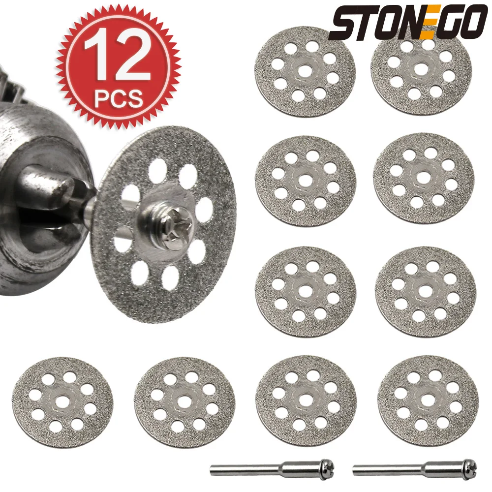 STONEGO 12Pcs/Set Mini Sharp Diamond Cut Off Rotary Tool Cutting Disc Disks DIY Tools Accessories