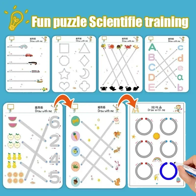 Mainan menggambar Montessori anak-anak, pena kontrol bentuk warna, Set permainan pertandingan matematika, kegiatan belajar balita, mainan pendidikan