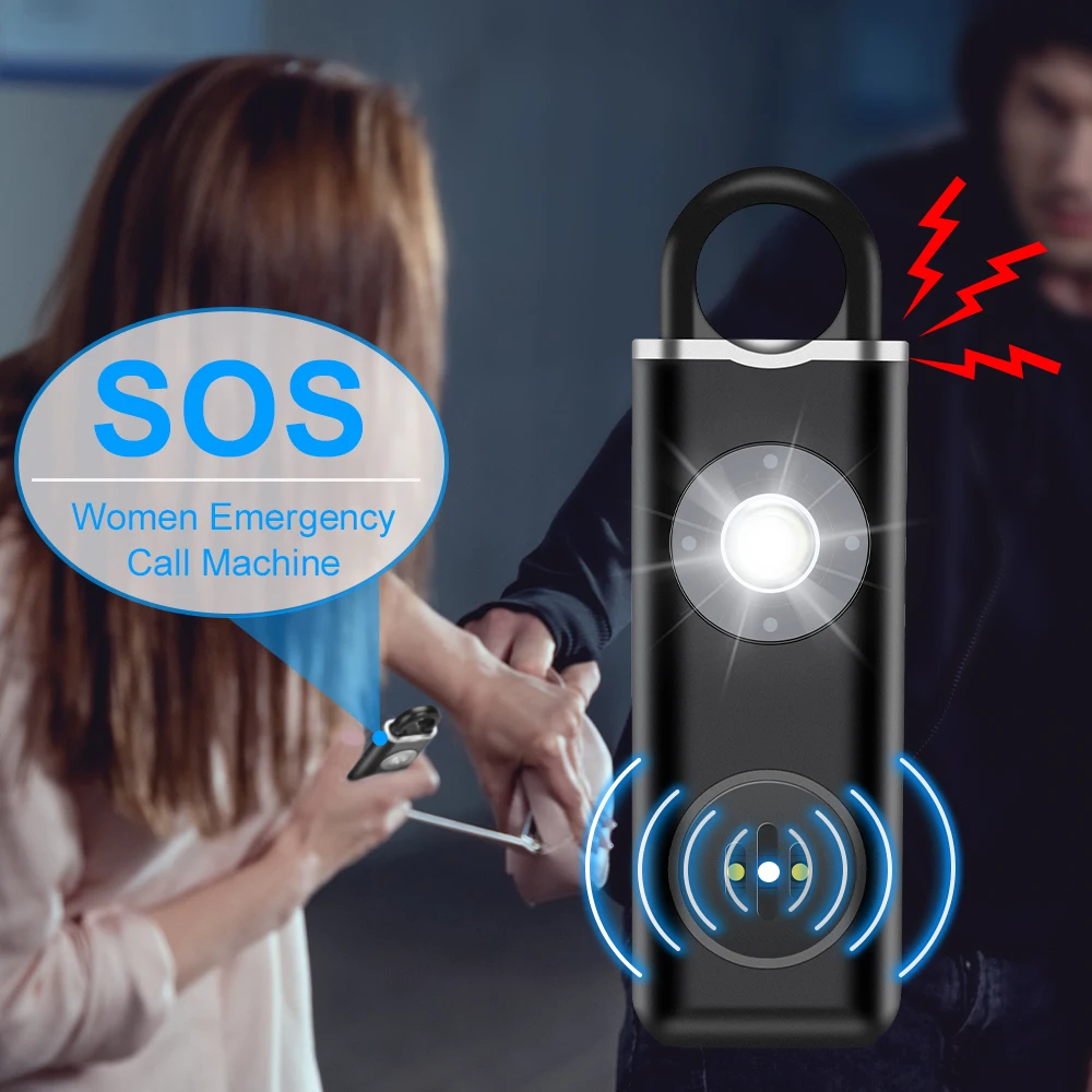Camluxy 130dB Sirena di sicurezza personale Allarme per donna Sirena stroboscopica e portachiavi Anti ladro Chiamata per aiutare Allarme portachiavi personale