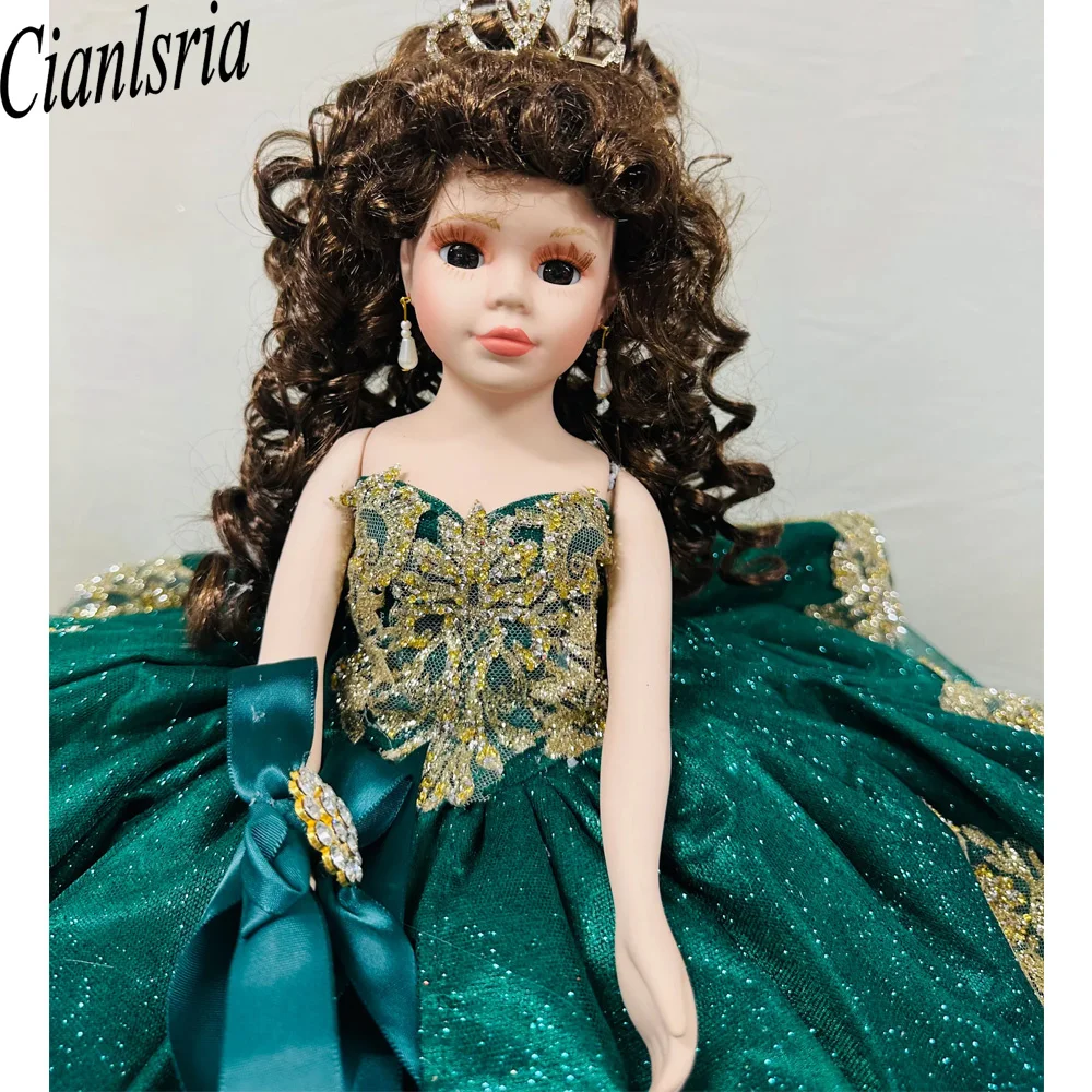 Green Personalized Quinceanera Teddy Bear Dress Beaded Exquisite Flowers Appliques Robe De Bal Customized