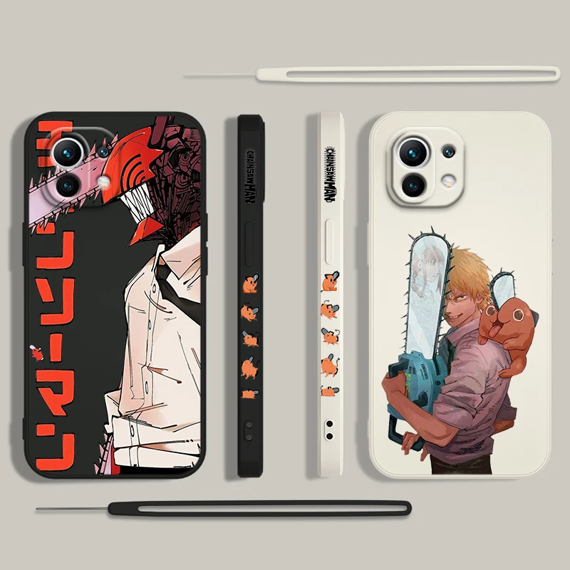 Chainsaw Man Denji Pochita Phone Case For Xiaomi 14 13 12 11 10 T Pro Ultra Lite 5G Liquid Left Rope 5G Soft Cover