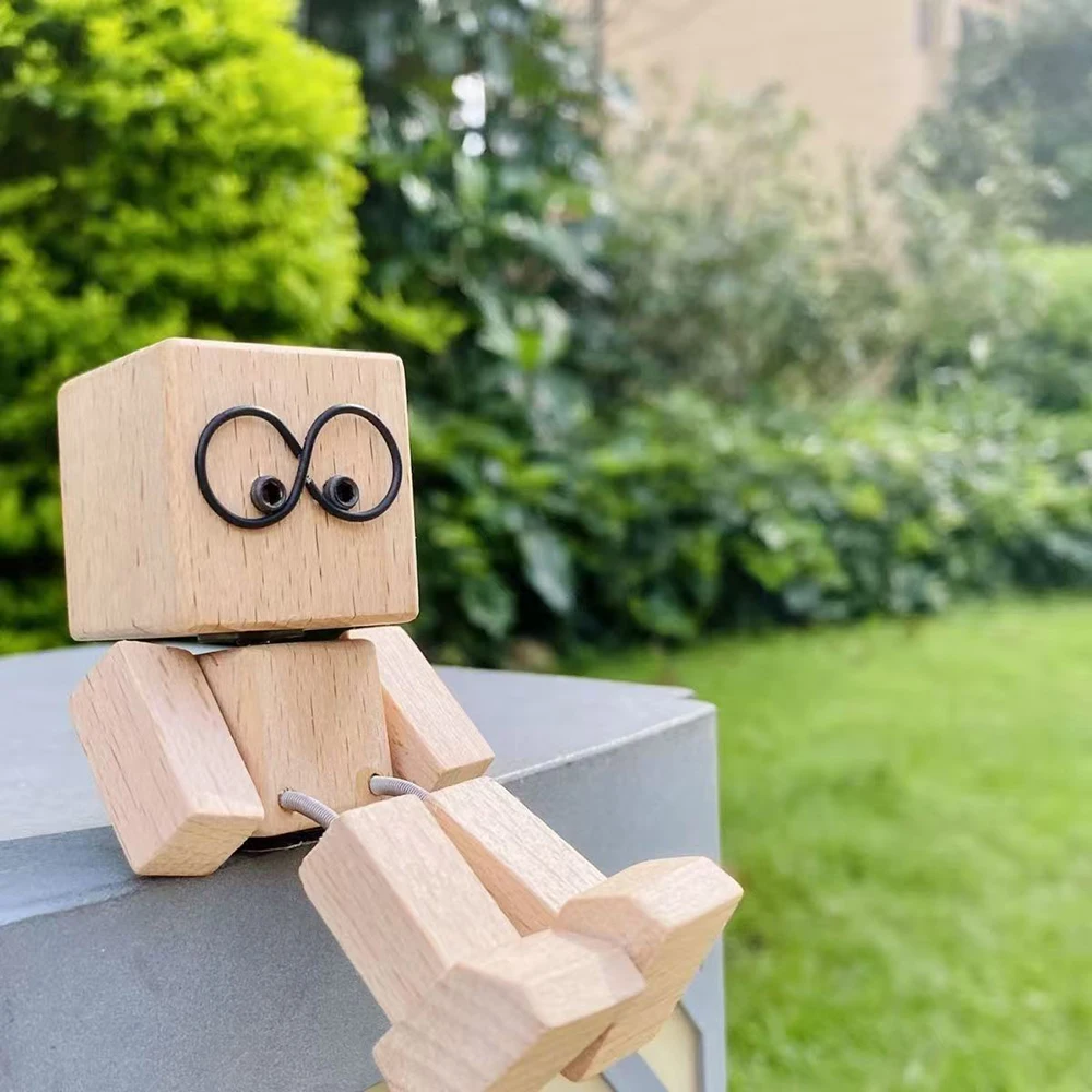 Neue handgefertigte Holzpuppe mit beweglichen Füßen für das Auto-Armaturenbrett, Desktop-Dekoration, schüttelnde Holzmann-Figur, Wackelkopf-Puppe – Detail 7
