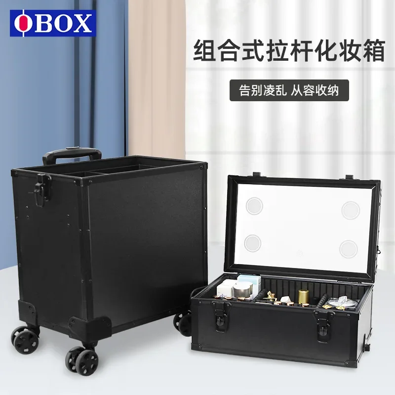 Factory trolley case Double-layer large-capacity cosmetic case Professional follow-up makeup artist with lamp nail art tattoo em