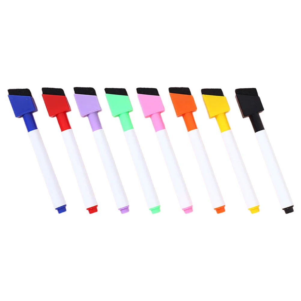 8 Pcs Fine Tip Marker Black Dry Erase Markers Whiteboard Pen and Eraser Point Classroom Pens Plastic