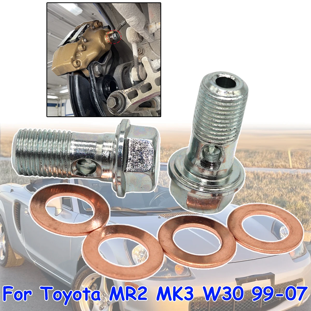 

Front Left Rear Right Brake Caliper Hose Lines Banjo Fitting Bolts Copper Sealing Crush Washers For Toyota MR2 MK3 W30 1999-2007