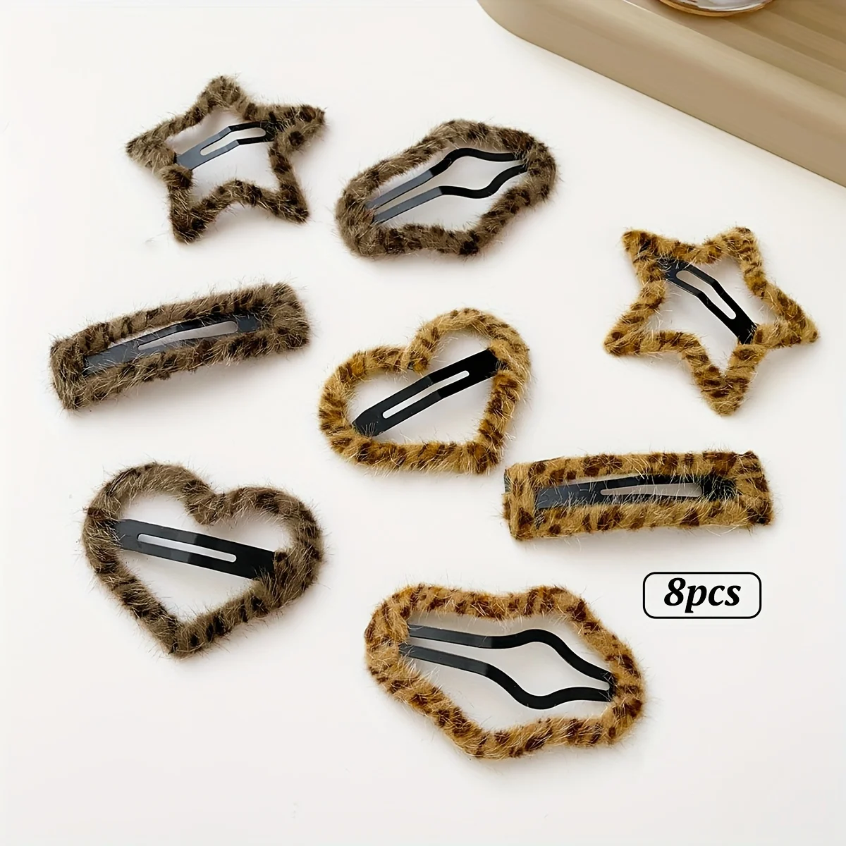 4pcs/8pcs Women\'s Leopard Print Plush Hairpin Back of Head Side Broken Hair Clip Headwear