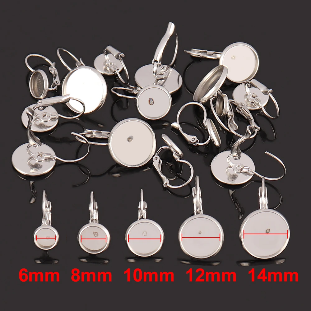 10Pcs Stainless Steel French Lever Back Earrings Base for Jewelry Making Supplies DIY Glass Cabochon Cameo Tray Earring Findings image 2