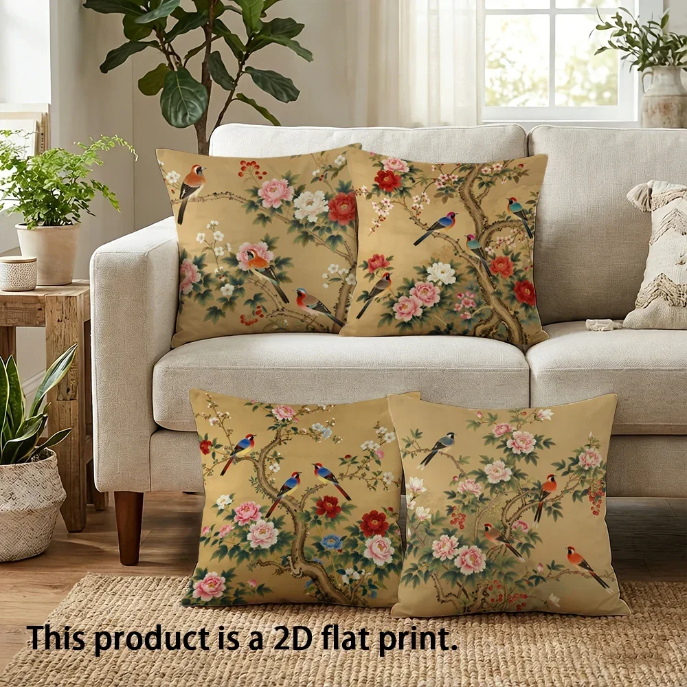 1pc Exquisite Floral Bird Patterned Pillowcases Sofa Cushion Cover Home Bedroom Room Decoration