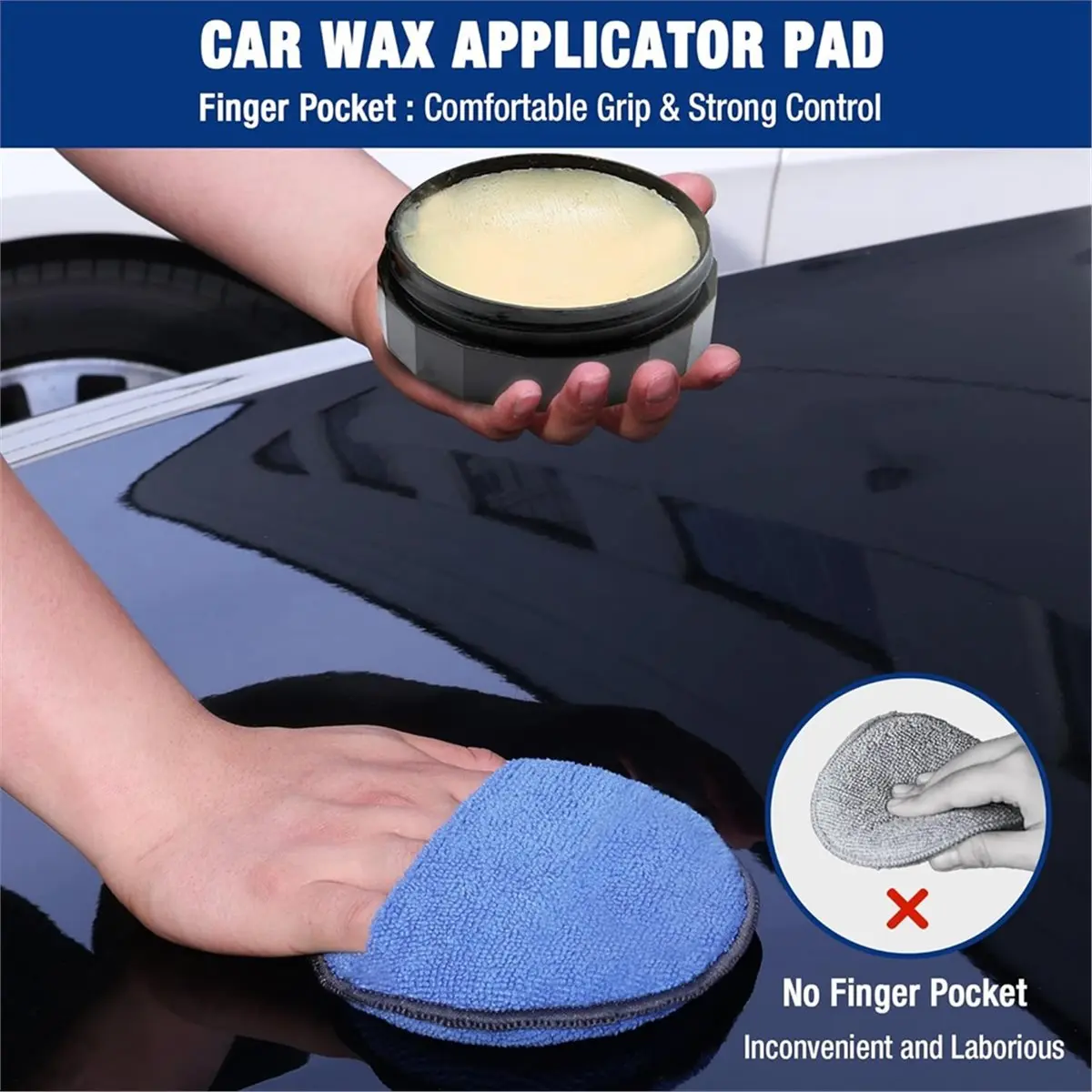 18-Pack Microfiber Car Wax Applicator Pads with Finger Pocket, High Resilience, Lint-Free