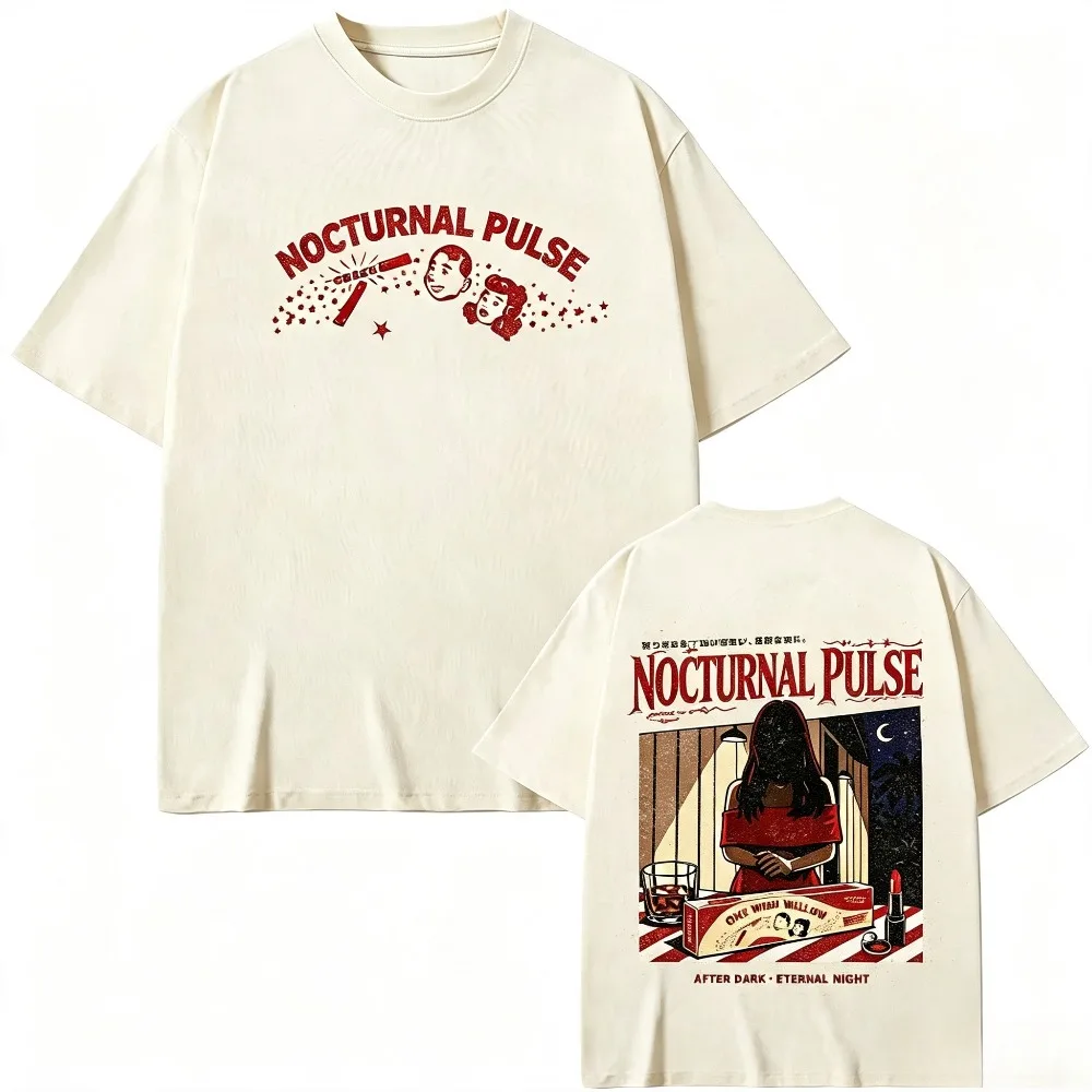 Vintage Nocturnal Pulse Graphic Men T-Shirt Retro Horror Print Casual Short Sleeve Streetwear Tee