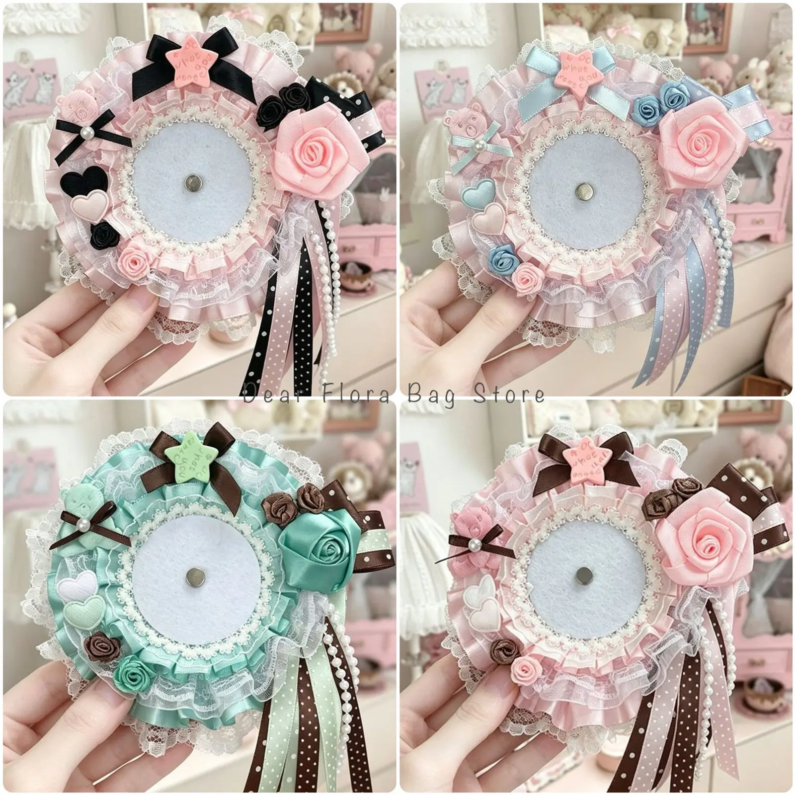 New Lace Bow Rose Heart Badge Stand Itabag Decoration Insert Accessory Idol Photocard Display Holder Handmade DIY Pins Base Tray