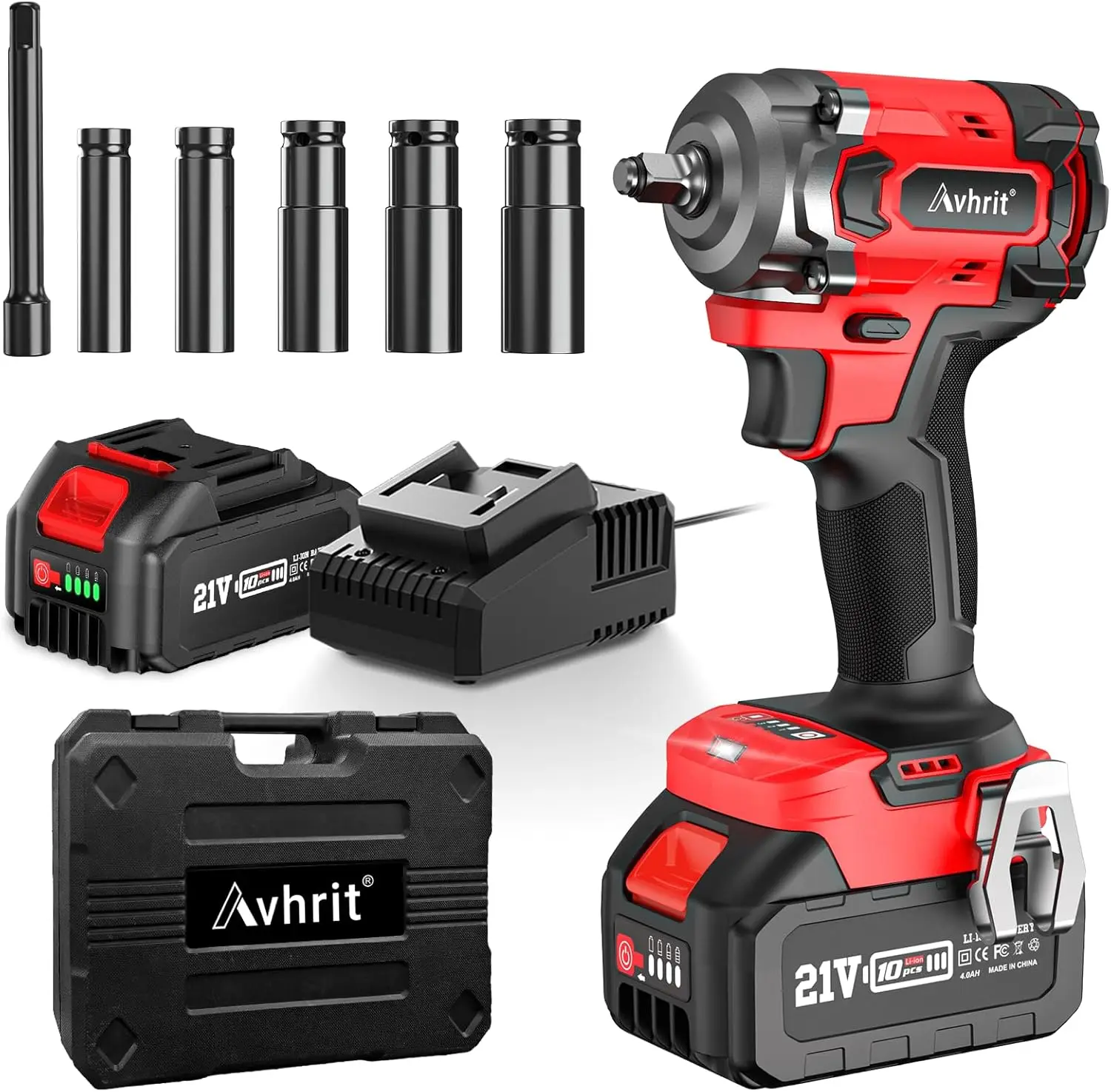 Wrench Cordless, Brushless Electric Impact Gun Max Torque 330Ft-lbs(450N.m) w/ 4.0Ah Battery, Charger, 5 Sockets, Power Impact W