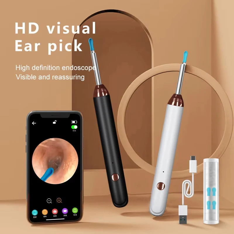 Smart Visual Ear Cleaner 1296P Ear Sticks Otoscope USB C Charging Endoscope Wax Removal Tool Wireless WIFI Mobile HD Ear Picking