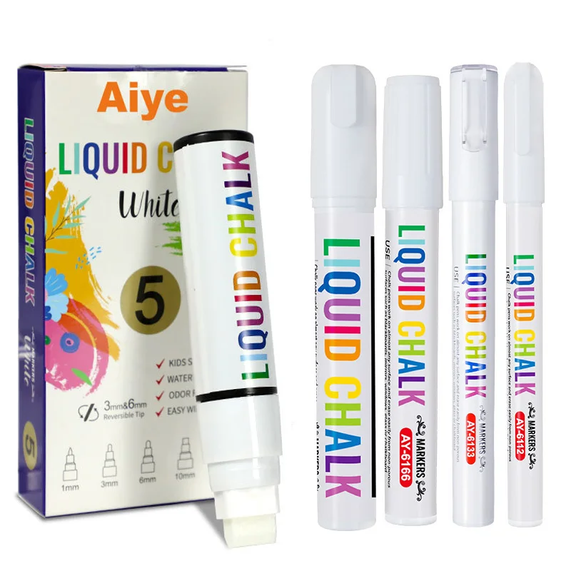 4pcs White Liquid Chalk Set Whiteboard Marker Pen Advertising LED Light Board  Water-Based Erasable Markers 0.7/6/15MM Nib