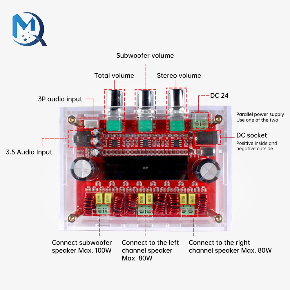 TPA3116D2 Amplifier Board 2.1 Channel Audio Amplifier Board 2*80W+100W High Power Digital Amplifier Modul