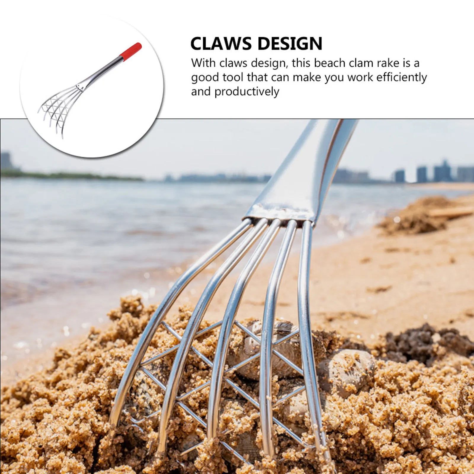 2Pcs Stainless Steel Clam Rake Claw Hand Tool Long Handle Beach Shell Digging Tool Digging Clams Oysters Shellfish