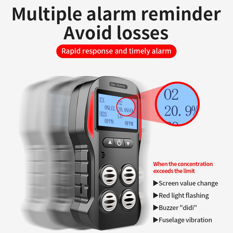 Imagem -02 - Multi Detector de Gás o2 H2s co Lel em Oxigênio Sulfeto de Hidrogênio Monóxido de Carbono Detector de Vazamento de Gás Combustível