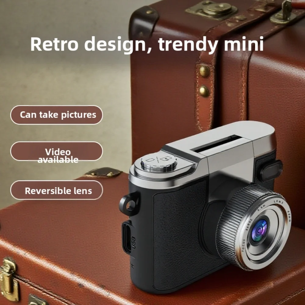 レトロな親指カメラ-フリップレンズ付き-コンパクトミニデジタルカメラ-高解像度ミラーレスビデオ録画-写真アクセサリー