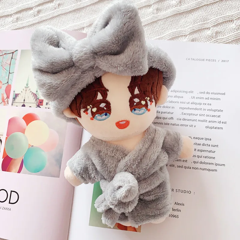 

20cm Kawaii Idol Doll Clothes Cartoon Gray Headband Sleeping Bag Set Cute Star Plush Doll Clothes Accessories Toys Gifts